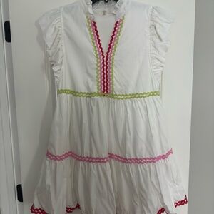 Entro Pink and White Mock Neck Sundress with Flutter Sleeves